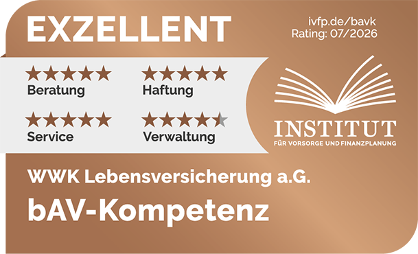 Ratingsiegel vom Institut für Vorsorge und Finanzplanung für die exzellente bAV-Kompetenz der WWK